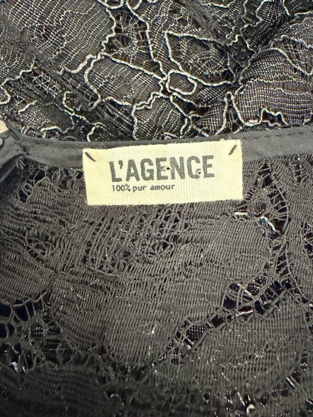 L'AGENCE Sheer Metallic Black Lace Midi Dress | 2 - Picture 6 of 8